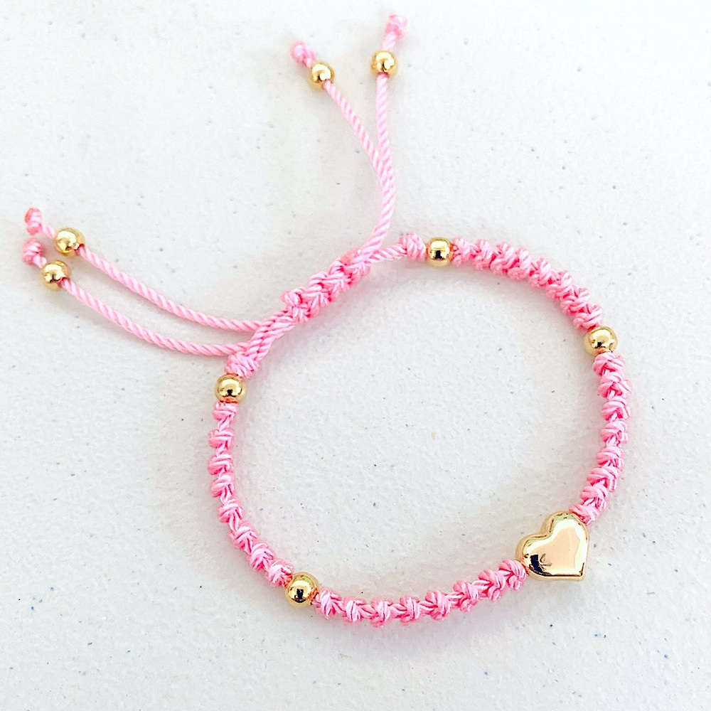 Stainless Steel Golden Puffed Heart Ajustable Macrame Coquette Bracelet …